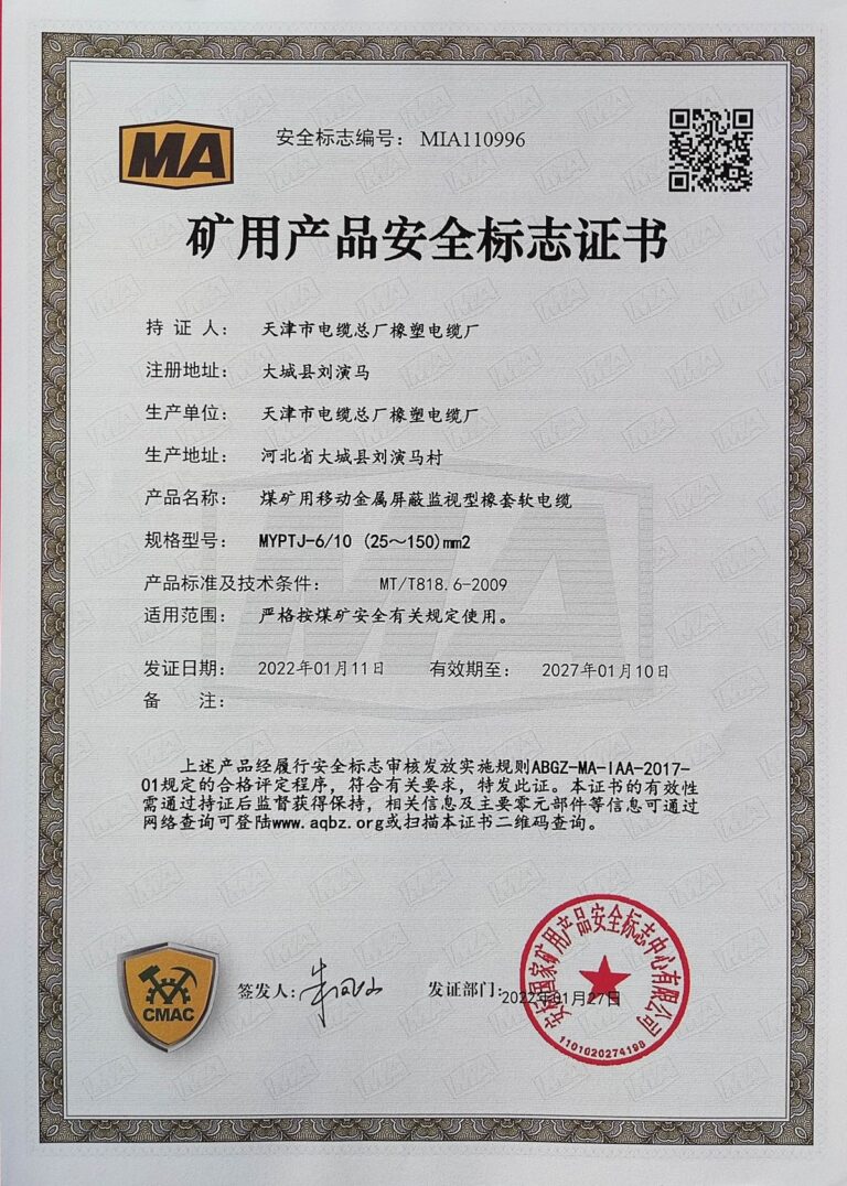 MYPTJ 6-10 煤矿安全标志证书（MA）
